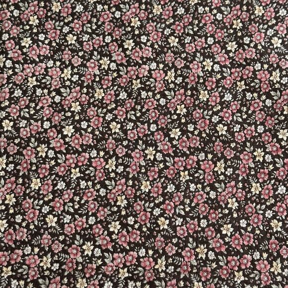 Vintage Beautiful Calico Fabric Dusty Rose Tan on Brown Cotton Fabric 34 x 44.5" - Picture 2 of 3